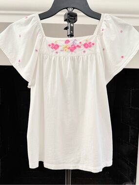 GAP White Top with Pink & Yellow Floral Embroidery- Girls L
